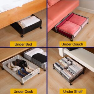 sortizligo 2pcs Large UnderBed Storage with Wheels - Sturdy Black Under Bed Storage with Wheels - Under the Bed Shoe Storage with Wheels of High-grade Steel – Can bare upto 25Kgs