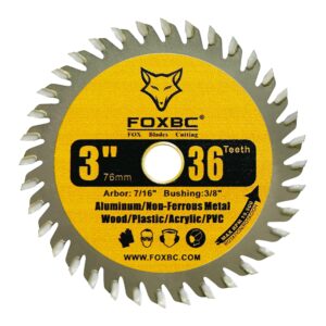 FOXBC 3 Inch Carbide Circular Saw Blade 36 Tooth for Wood, Plastic, PVC, Acrylic, Aluminum with 7/16" Arbor, 3/8" Bushing - 3 Pack