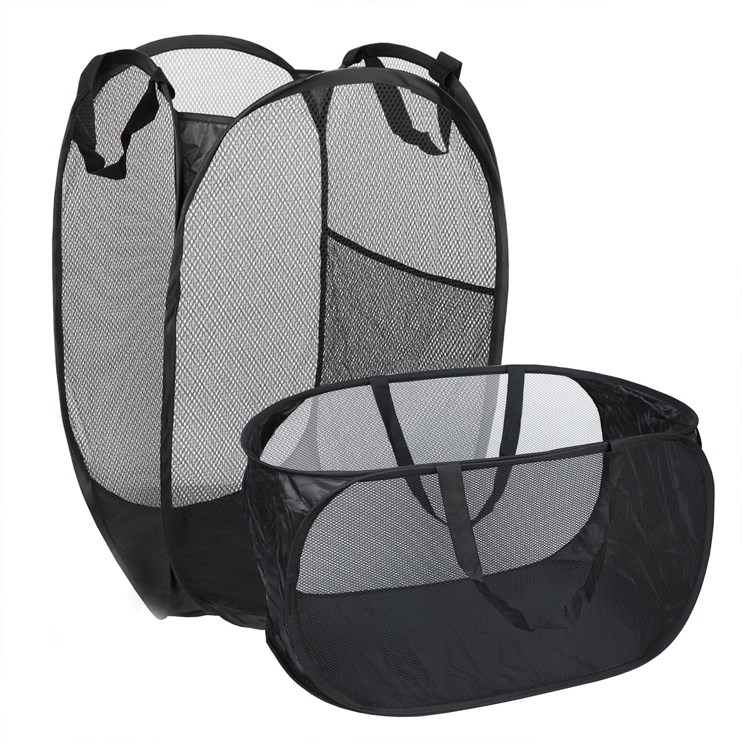 Pop-Up Hampers for Laundry Hamper Mesh Laundry Hamper Foldable Laundry Basket (2Pcs, Black)