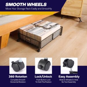 sortizligo 2pcs Large UnderBed Storage with Wheels - Sturdy Black Under Bed Storage with Wheels - Under the Bed Shoe Storage with Wheels of High-grade Steel – Can bare upto 25Kgs