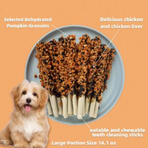 HEYISME Chicken Wrapped Sticks Pumpkin Dog Treats,14.1oz Rawhide Free Natural Dental Chews,Dog Training Treats,Dog Teeth Cleaning