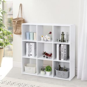 LEMY 9-Cube Storage Organizer Bookshelf, Wooden Open Display Bookcase with Removable Back Panels for Bedroom, Living Room, Office, White