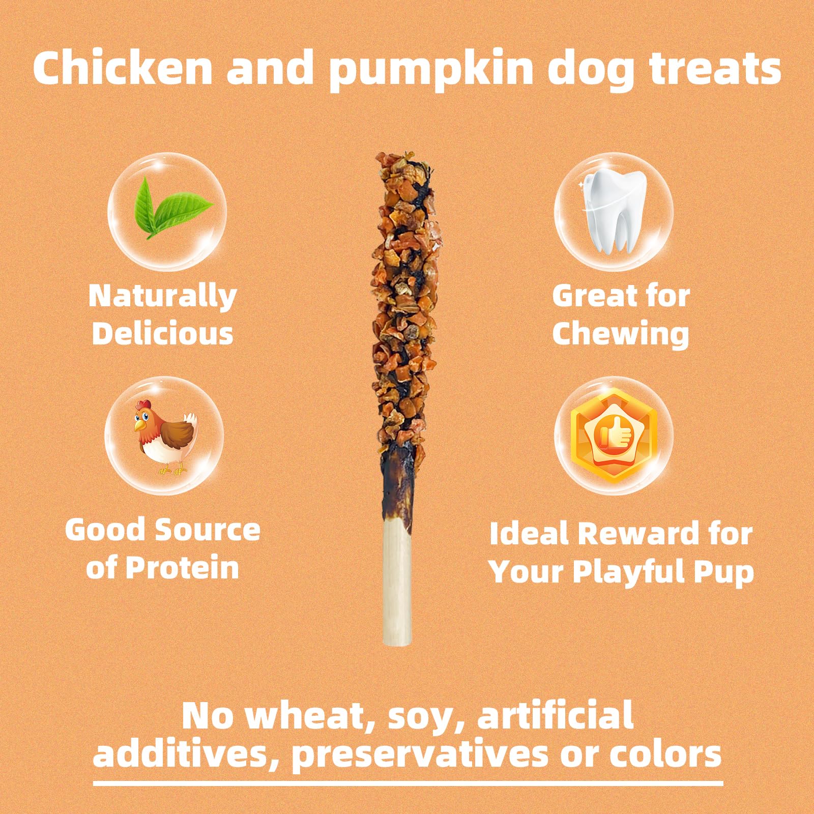 HEYISME Chicken Wrapped Sticks Pumpkin Dog Treats,14.1oz Rawhide Free Natural Dental Chews,Dog Training Treats,Dog Teeth Cleaning