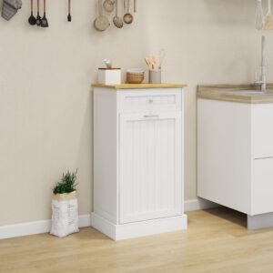 mihunnor wooden simple style kitchen trash cabinet, wooden frame with drawers and tilt-out trash cabinet for 10 gallon trash cans 19.69'' w x 13.78'' d x 35.43'' h (white-021)