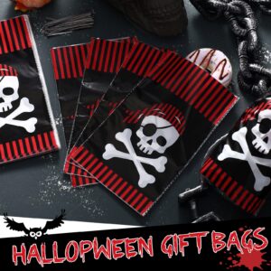 Outus 150 Pcs Halloween Cellophane Treat Bags Halloween Cellophane Bag Block Bottom Halloween Candy Bags with 300 Pcs Twist Ties for Snacks Cookies Halloween Party Favor Supplies (Skeleton)