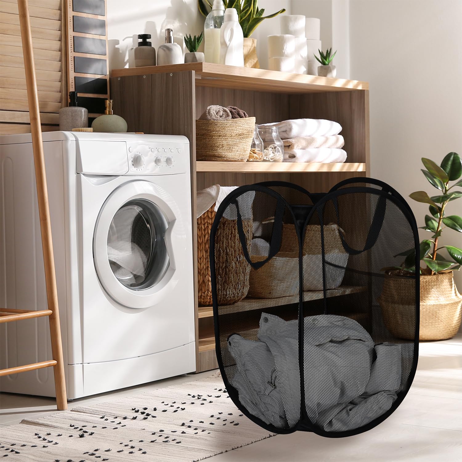 Pop-Up Hampers for Laundry Hamper Mesh Laundry Hamper Foldable Laundry Basket (2Pcs, Black)