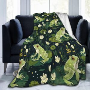 amepay Frog Blanket Gifts for Frog Lover Kids Lotus Leaf Frog Flannel Throw Blankets Soft Comfy Lightweight for Home Decor Couch Bed Sofa 60x50 Inches