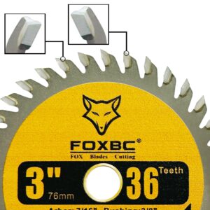 FOXBC 3 Inch Carbide Circular Saw Blade 36 Tooth for Wood, Plastic, PVC, Acrylic, Aluminum with 7/16" Arbor, 3/8" Bushing - 3 Pack