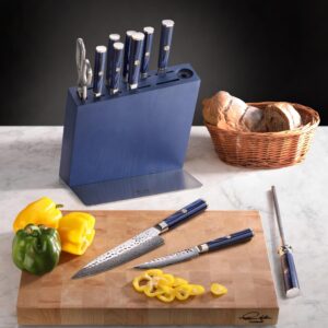 Cangshan Kita Series High Carbon X-7 Damascus Steel 12-Piece Knife Hua Block Set, Ash Wood, 501790 (Blue, 12pc)