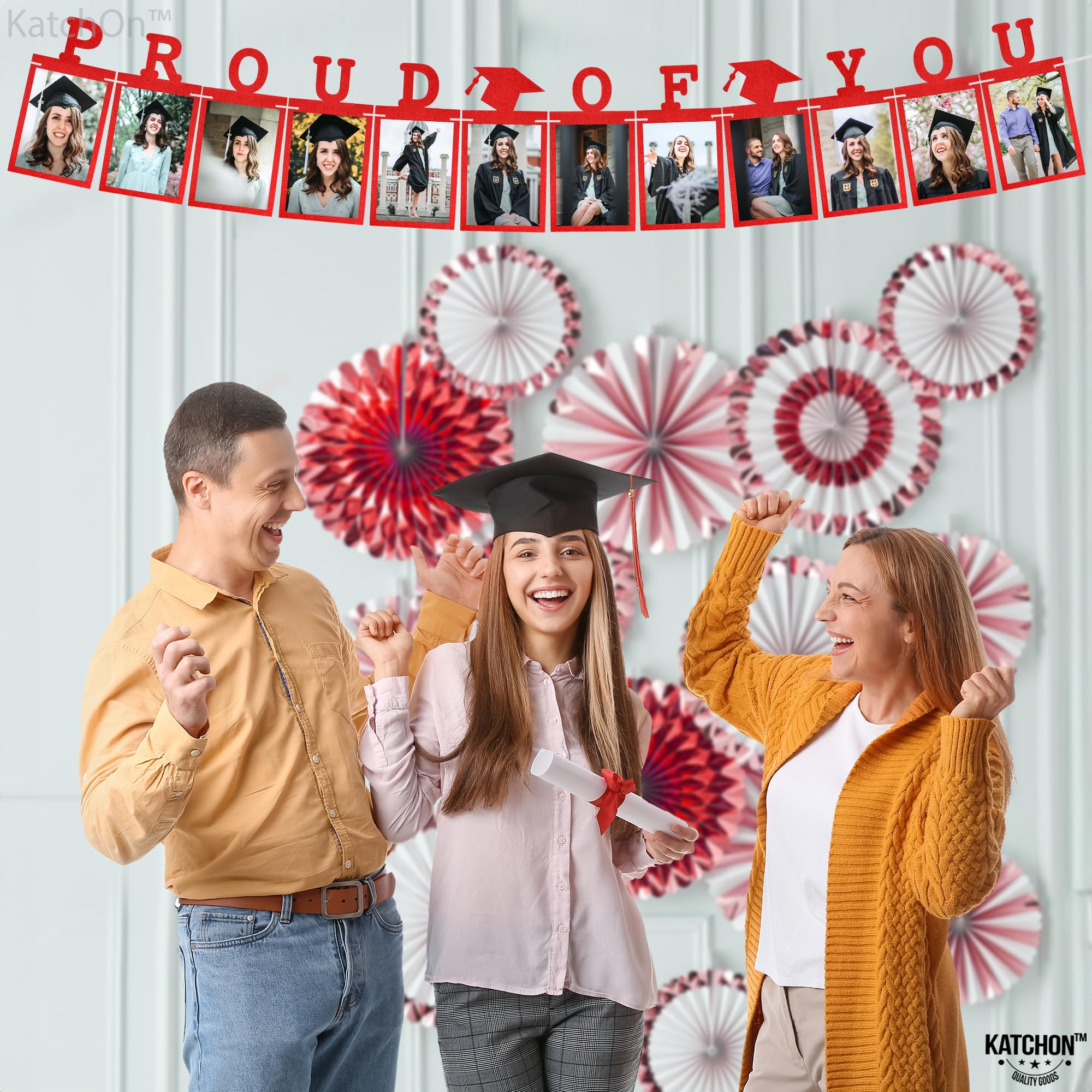 KatchOn, Red Proud of You Graduation Photo Banner 2024 - 10 Feet, Felt, Personalized, Holds 12 Pictures, Class of 2024 Decorations