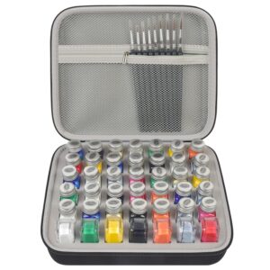 model paint storage case compatible with testors paint set, paints organizer carrying bag holds bottles with 9 fine detail miniatures paint brushes, enamel paint container (grey, medium)