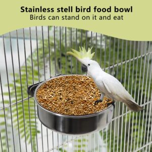 DVHEY 2 Pcs Small Bird Feeding Dish Cups,Parrot Food Bowl Cage with Clamp Holder Stainless Steel,Birdcage Coop Water Feeder for Cockatiel Parakeet Macaw Finches Lovebirds Small Animals (2 Pack, Small)