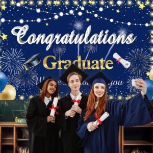 Graduation Backdrop 2024 Congrats Grad Banner Blue Gold Graduation Banner.Class of 2024 Graduation Decorations Photography Background.