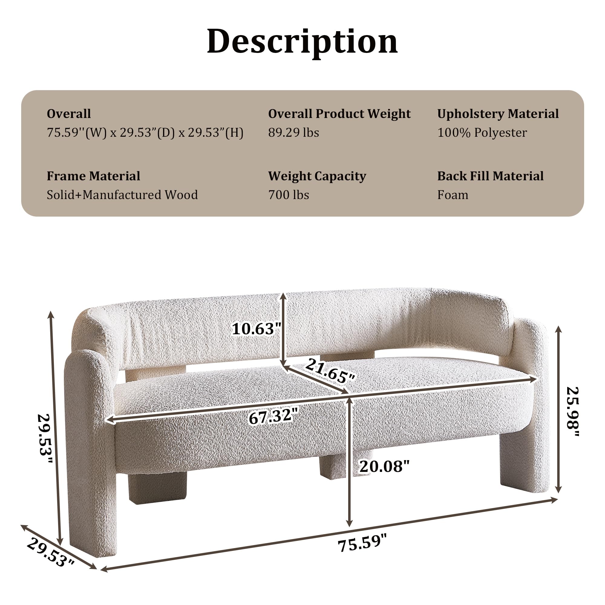 Yoglad Boucle Modern Curved Loveseat Sofa,Contemporary Small Couch,Teddy Upholstered Leisure Sofa,for Living Room,Bedroom,Reading Lounge(3 Piece Set Beige)