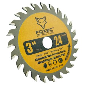 FOXBC 3 Inch Circular Saw Blade 24T Carbide Cuts for Wood, Plastic, PVC, Acrylic, Aluminum with 7/16" Arbor, Compatible with Dewalt, Dremel, Ryobi, Worx, Milwaukee, Ultra-Saws, RotoZip Saws - 3 Pack