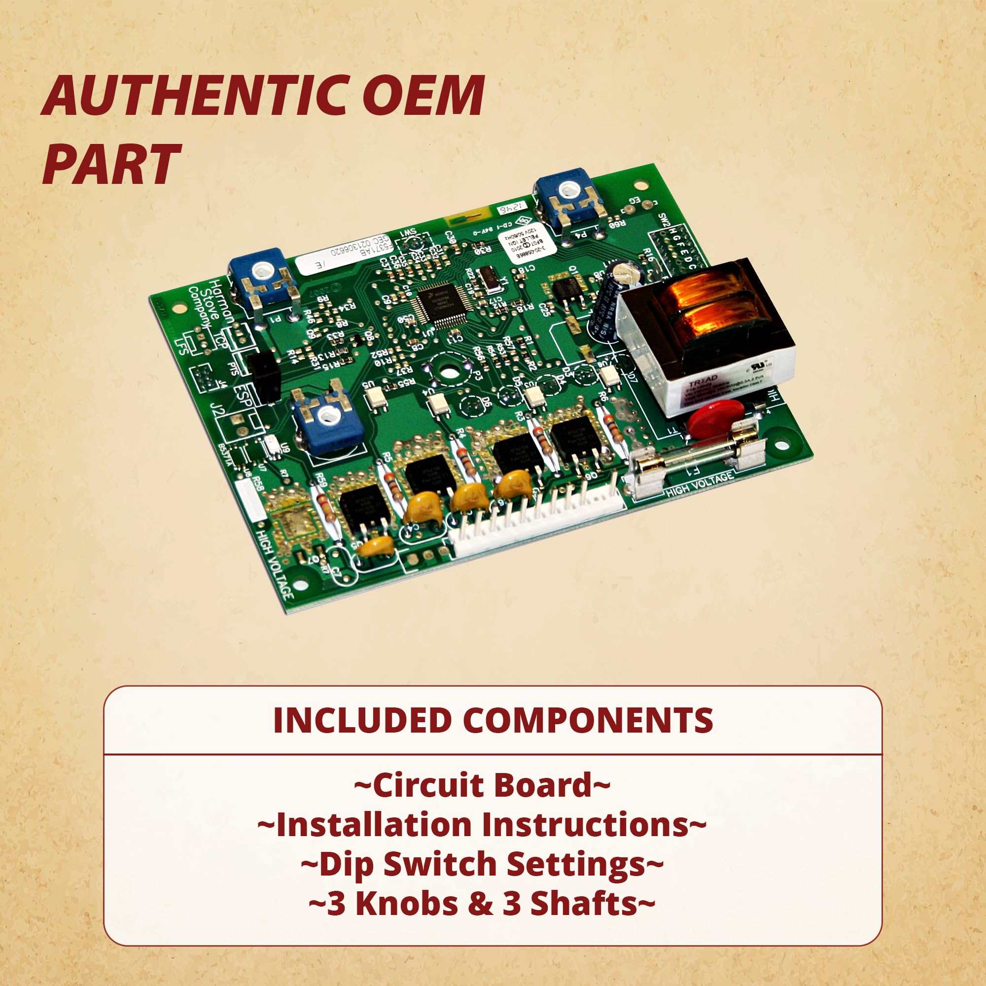 Authentic Harman 1-00-05886 OEM Control Circuit Board for Pellet Stoves Accentra, 52I, Advance, P35I, P43, P61A, P68, XXV Mark I 3-20-05374