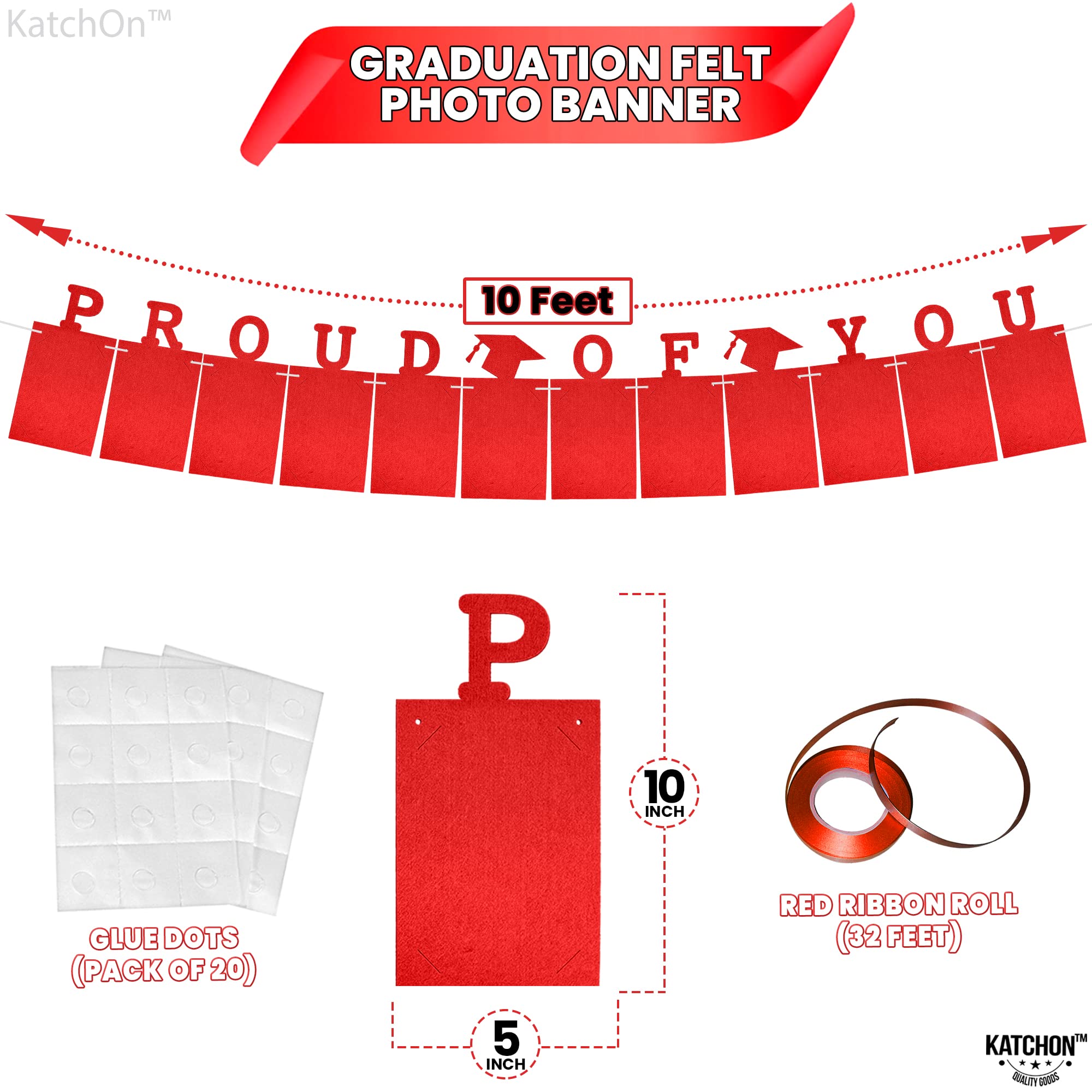 KatchOn, Red Proud of You Graduation Photo Banner 2024 - 10 Feet, Felt, Personalized, Holds 12 Pictures, Class of 2024 Decorations