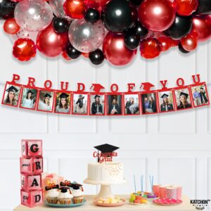 KatchOn, Red Proud of You Graduation Photo Banner 2024 - 10 Feet, Felt, Personalized, Holds 12 Pictures, Class of 2024 Decorations