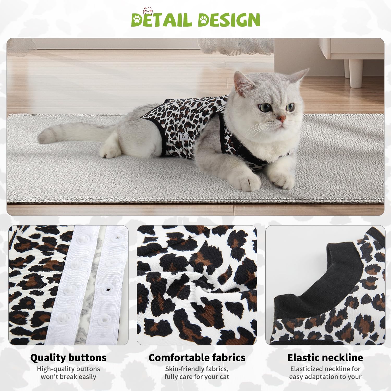 Pawcomon 2 Packs Cat Surgery Recovery Suit Surgical Clothes Abdominal Wounds Anti-Licking Cat Bodysuit Onesie Substitute E-Collar& Cone