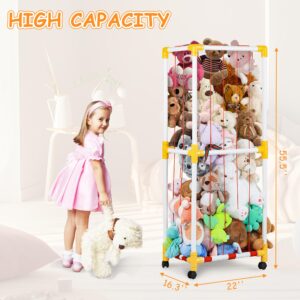 Display Riser Upgrade Stuffed Animal Storage, Large Stuffed Animal Organizer with Elastic Band and Net, Space Save Plush Toy Holder, PVC Stuffed Animal Zoo Cage for Nursery Play Room