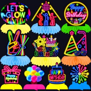 glow neon honycomb centerpieces 13pcs glow birthday party decorations neon party centerpieces for table neon birthday party supplies glow in the dark decoration let's glow crazy baby shower supplies