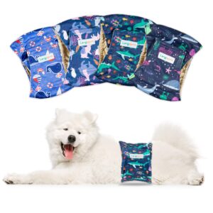 Male Dogs Diapers Belly Bands(4Pack), Washable Reusable Male Boy Doggy Wraps Panties for Doggie Puppy Pooping Potty Training Incontinence Marking Pañal para Perro Large