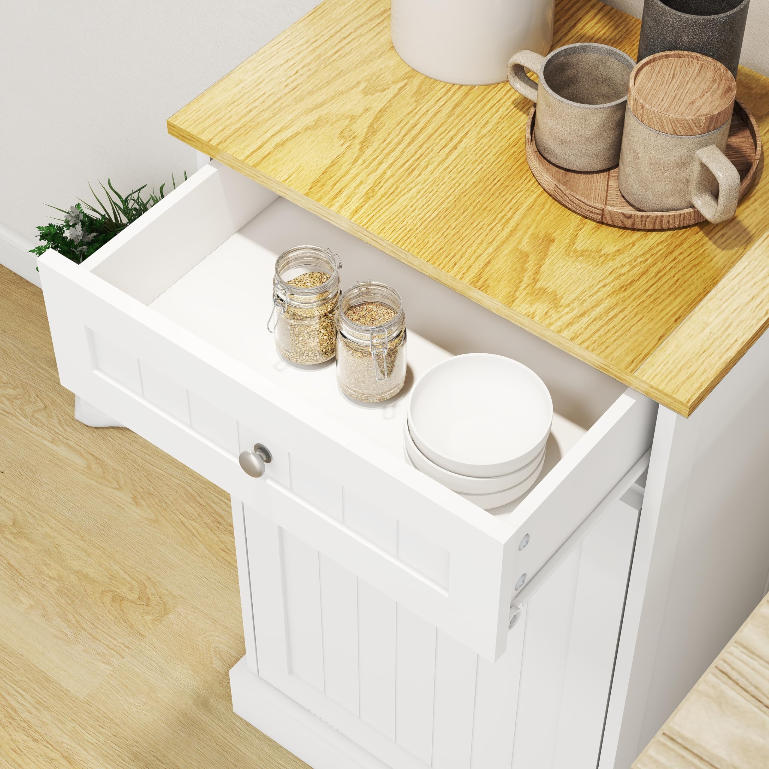 ELEMENT ACE 10 Gallon Tilt Out Trash Cabinet Kitchen Island Multi Functional Storage Easy Assembly Stylish and Durable White