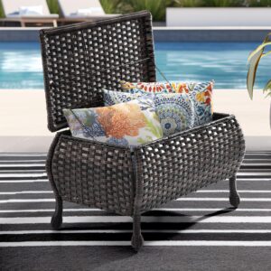 joyside outdoor wicker coffee table - patio pe rattan coffee table with storage room suitable for garden patio deck porch, brown