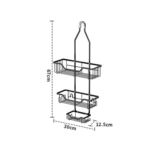 MLHpeak Shower Caddy Over Shower Head Rustproof Aluminum Large Hanging Shower Caddy with 12 Hooks for Razor/Sponge and Vacuum Suction Cups - Over The Shower Head Caddy with Soap Basket (Matte Black)