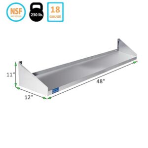 Express KitchQuip Premium Quality Stainless Steel Wall Shelf with Side Guards | Commercial Metal Shelving | | NSF Certified | (48" Long x 12" Deep)