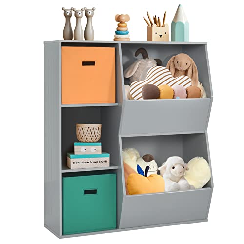 GLOBALWAY 5 Cubbies Kids Toy Storage Organizer Bookcases, Cabinets & Shelves, Grey