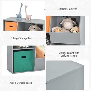 GLOBALWAY 5 Cubbies Kids Toy Storage Organizer Bookcases, Cabinets & Shelves, Grey