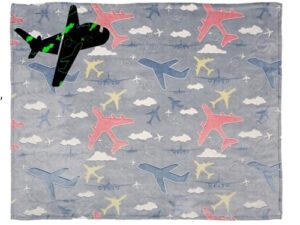 glow in the dark blanket, soft plush kid's throw, airplanes pattern, fleece, fun gifts for boys and girls, unique birthday present, baby blanket, all season blanket, travel, 40"x60"