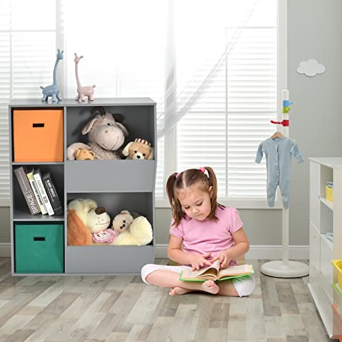 GLOBALWAY 5 Cubbies Kids Toy Storage Organizer Bookcases, Cabinets & Shelves, Grey