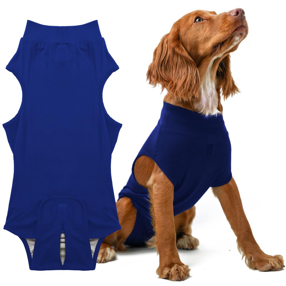 PupShield - Dog Surgery Recovery Suit for All Dog Sizes - Easy Use Anti Lick - Spay & Neuter Recovery Suit, Surgical Onesie for Dogs - Dog Cone Alternative (Blue, Large (Weight:65-95 LBS))