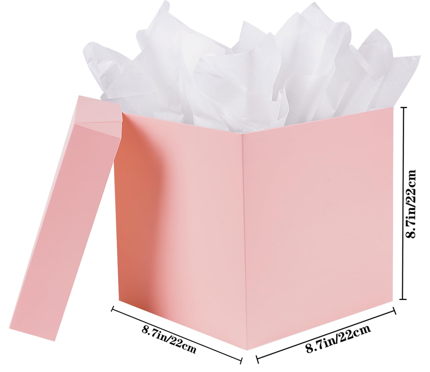 Jaywayang Medium Pink Gift Box with Lids, Ribbon and Tissue Paper, Collapsible, for Birthday, Wedding, Anniversaries, Mother's Day, 8.7x8.7x8.7 Inches