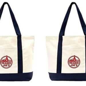 Trader Joe's Large Tote Shopping Bag Cotton Canvas Embroidered Bag (Set of 2)