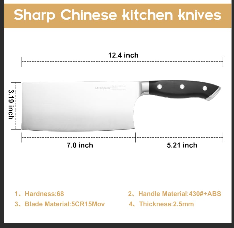 LAZIOPATER Chinese Chef's Knife, German Steel Blade, Ergonomic Handle, Gift Boxed, Professional Chef's Kitchen Knife, Chopping Vegetables Cleaver, Fruits and Meat Knife, Cooking Knife