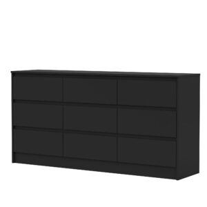 modern 9 drawer wood dresser for bedroom, large floor storage drawer cabinet lateral chest of drawers handle free organizer for closet living room (black, 9 drawer)