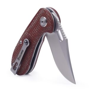 Cool Hand 5.59'' Ball Bearing Knife, Mini Folding Knives, 8Cr13 Stainless Steel Blade, Micarta Handle, Liner Lock Mechanism, w/Pocket Clip, EDC Pocket Knives