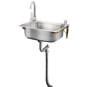 stainless steel sink wall mount commercial hand washing station prep utility kitchen & bar sinks basin w/gooseneck faucet and strainer for home garage restaurant laundry rv bathroom store