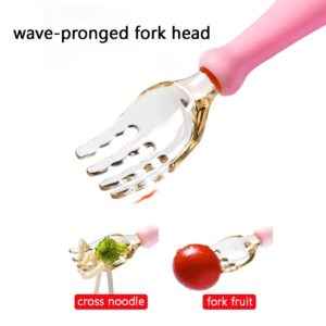 Oligey Toddler Bendy Feeding Spoon and Fork Set in Box for Baby Independent Dinning Learning in Any Angle,the Self Feeder Utensils Have Pliable Silicone Grip and Gum-Friendly PPSU Head for Child Snack