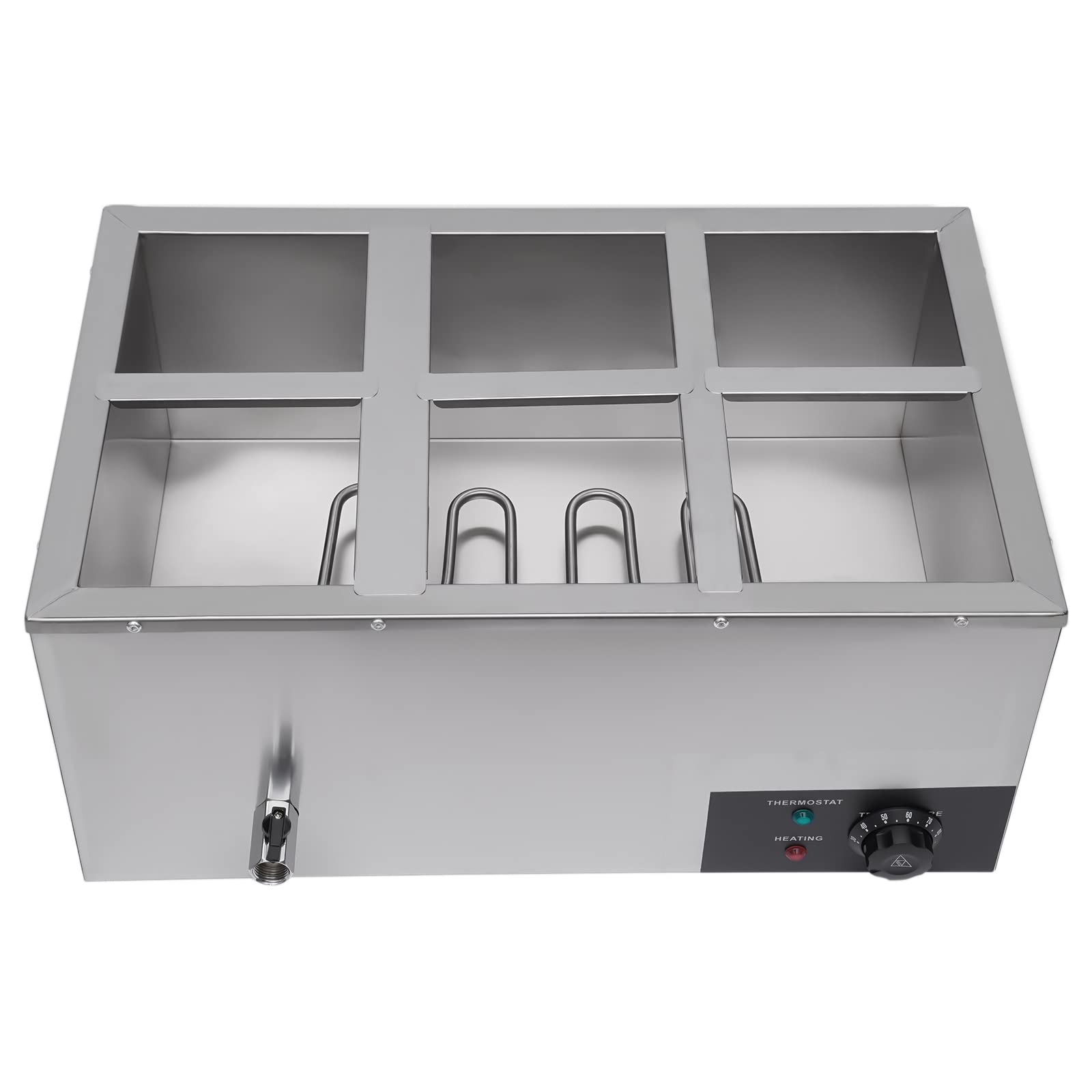 6 Pan Commercial Food Warmer Countertop with Lids, Electric Food Warmer Steam Table, 600W Professional Buffet Servers and Warmers Stainless Steel Buffet Bain Marie with 86-185°F Temp Control