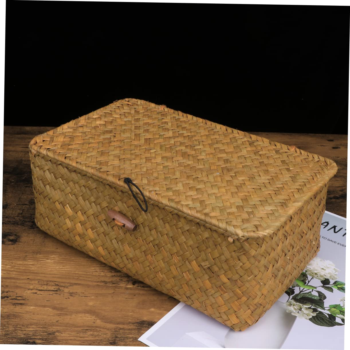 Garneck Rattan Storage Bins 2pcs Bin Storage Organizer Storage Bins with Lids Straw Basket with Lid Makeup Drawer Woven Basket Small Rattan Storage Organizer