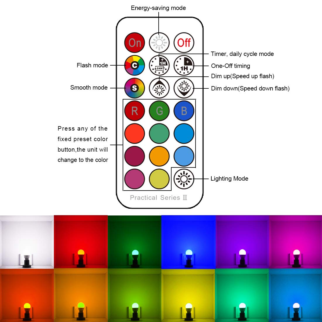 ILC E17 LED Light Bulbs (40w Equivalent) 5W, Color Changing RGB, 5700K Daylight White, 12 Colors 2 Modes Timing with Remote Control (4 Pack)