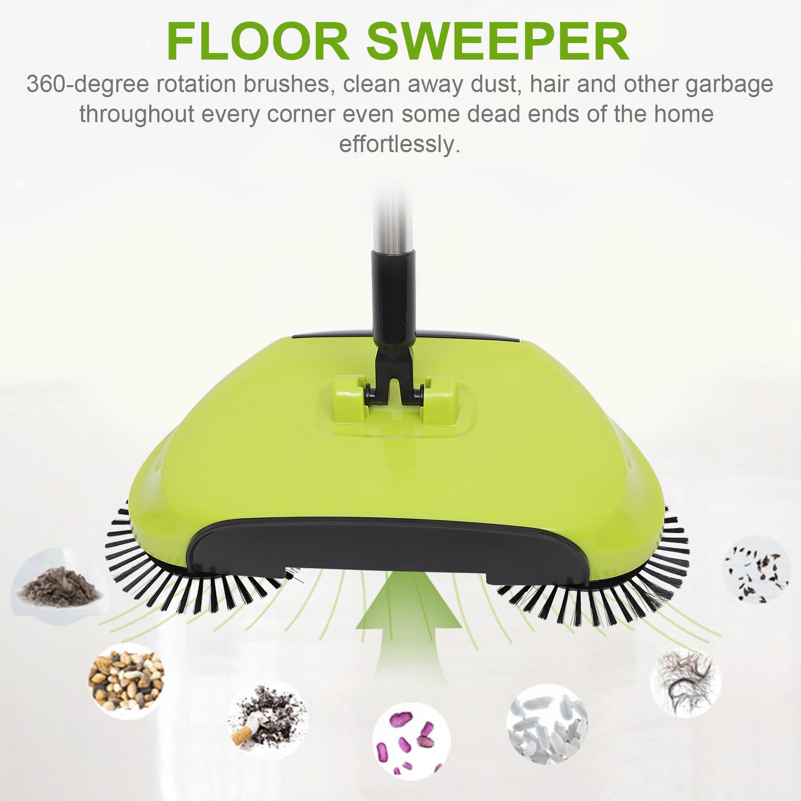 MUCKLILY Cleaning Sweeper 3 1 Hand Sweeper and Pan Cleaning Stick to Rotate - Push Cleaning Mop