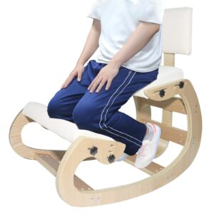 chiesma ergonomic kneeling chair with back support, adjustable height wooden kneeling chair - improve posture with an angled seat, rocking knee posture chair with cushion for home,office, ivory