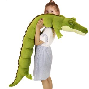 elainren large realistic crocodile plush giant alligator stuffed animal soft green crocodile hugging pillow decor gifts xmas birthday,47.2''