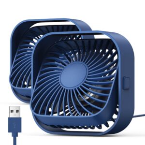 topk usb desk fan 2pack mini personal fan portable, strong airflow & quiet operation, usb powered, three-speed wind small usb fan for desk, 360° rotatable head for home office table and desktop blue