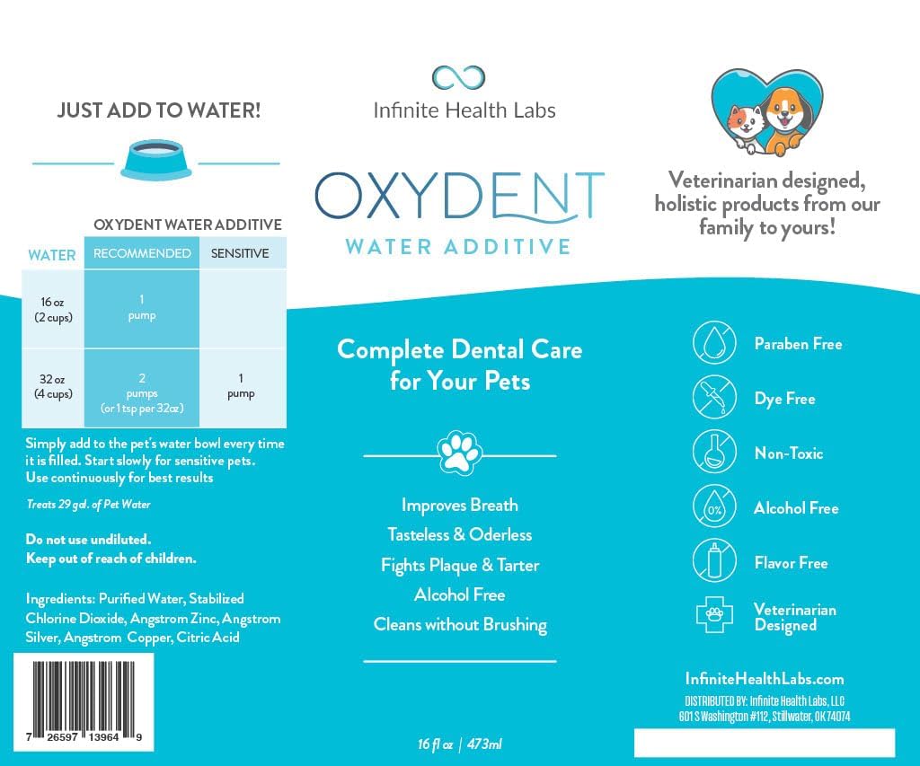 Oxydent Premium Pet Dental Care Solution - Pet Water Additive & Mouthwash for Teeth Cleaning - Eliminate Bad Dog & Cat Bad Breath - Dog Dental Rinse - Fights Tartar & Plaque